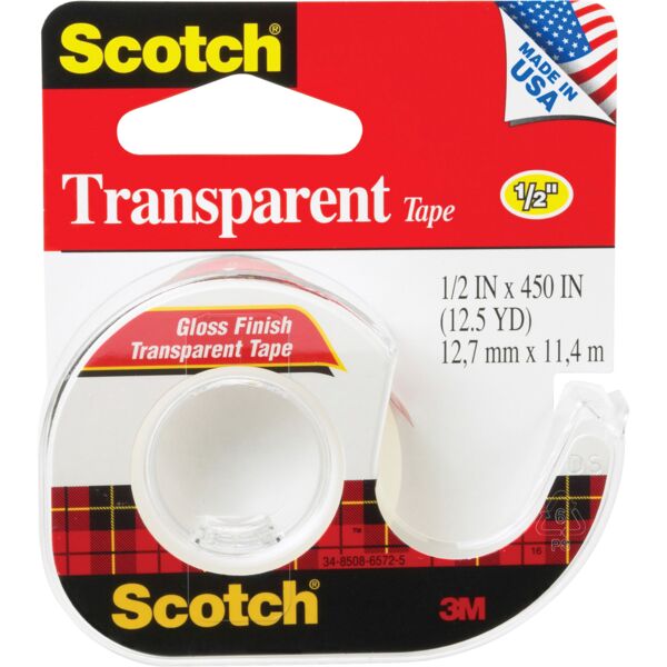 3M  Tape With Dispenser,1" Core, 1/2" x 450", Clear Thumbnail